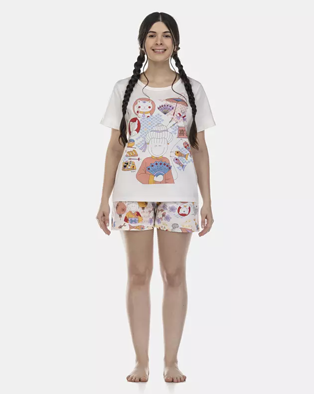 Pijama Feminino Adulto Manga Curta e Short