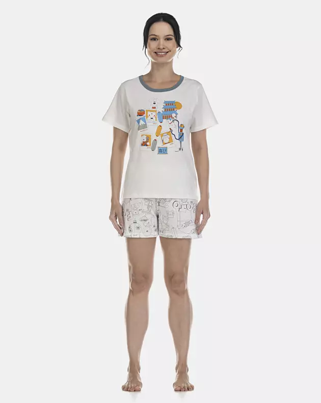 Pijama Feminino Adulto Manga Curta e Short