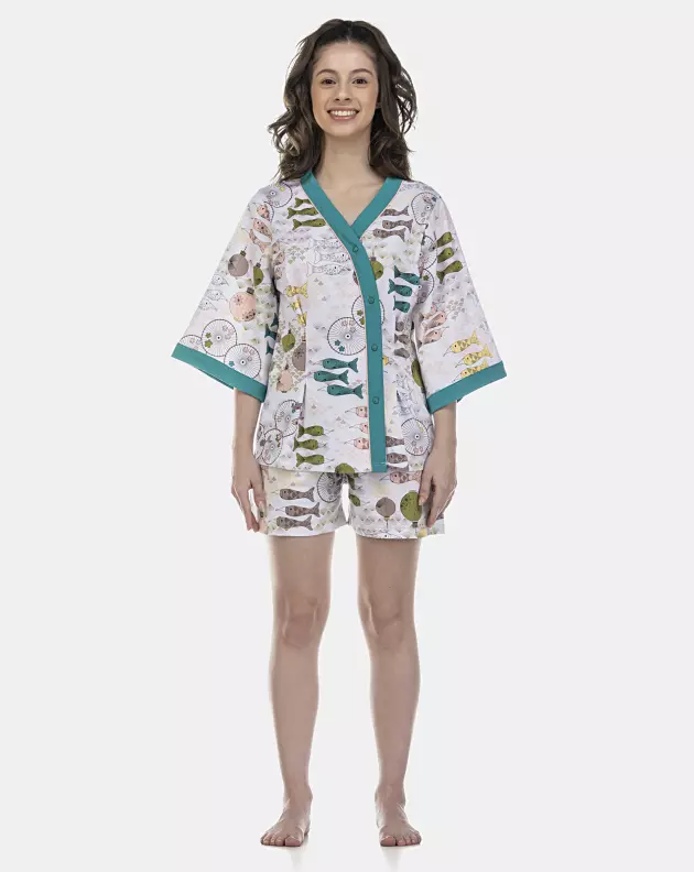 Pijama Feminino Adulto Manga Curta Aberto e Short