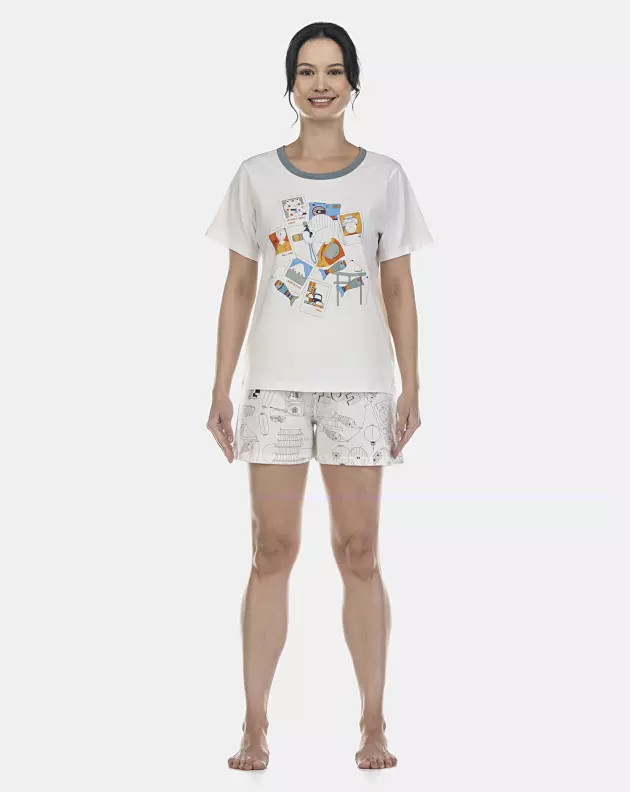 Pijama Feminino Adulto Manga Curta e Short