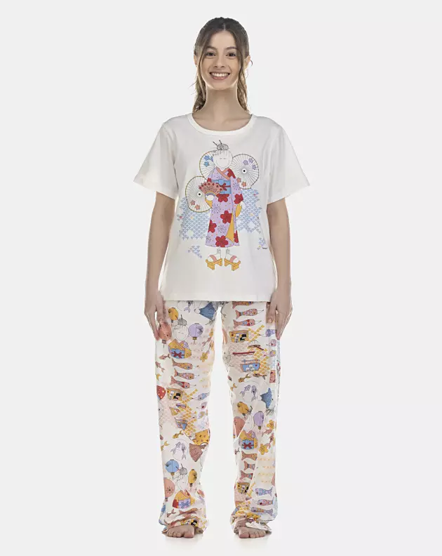 Pijama Feminino Adulto Manga Curta e Calça