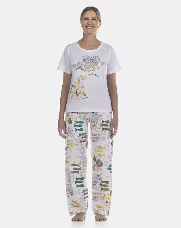 Pijama Feminino Adulto Manga Curta e Calça