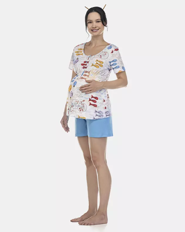 Pijama Feminino Gestante Manga Curta e Short