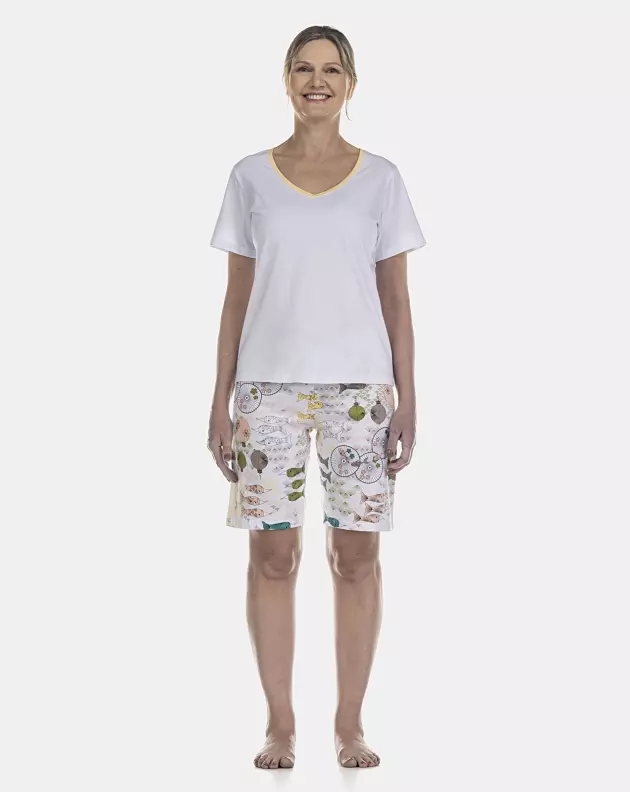 Pijama Feminino Adulto Manga Curta e Bermuda