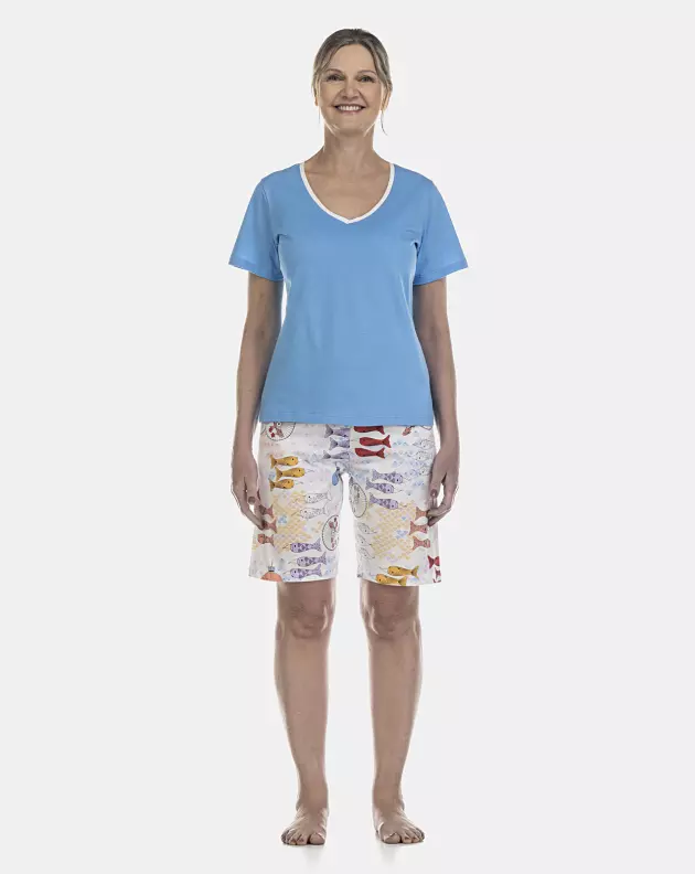 Pijama Feminino Adulto Manga Curta e Bermuda