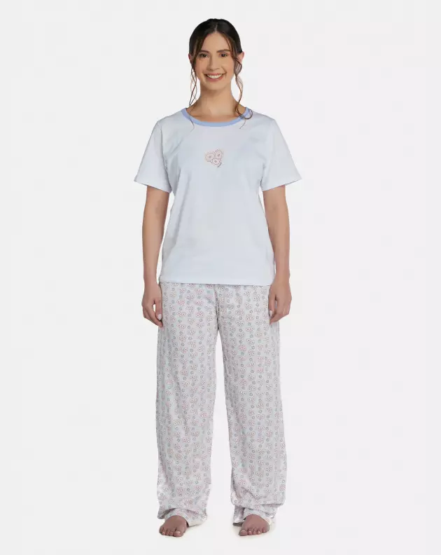 Pijama Feminino Adulto Manga Curta e Calça