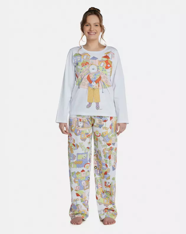 Pijama Feminino Adulto Manga Longa e Calça