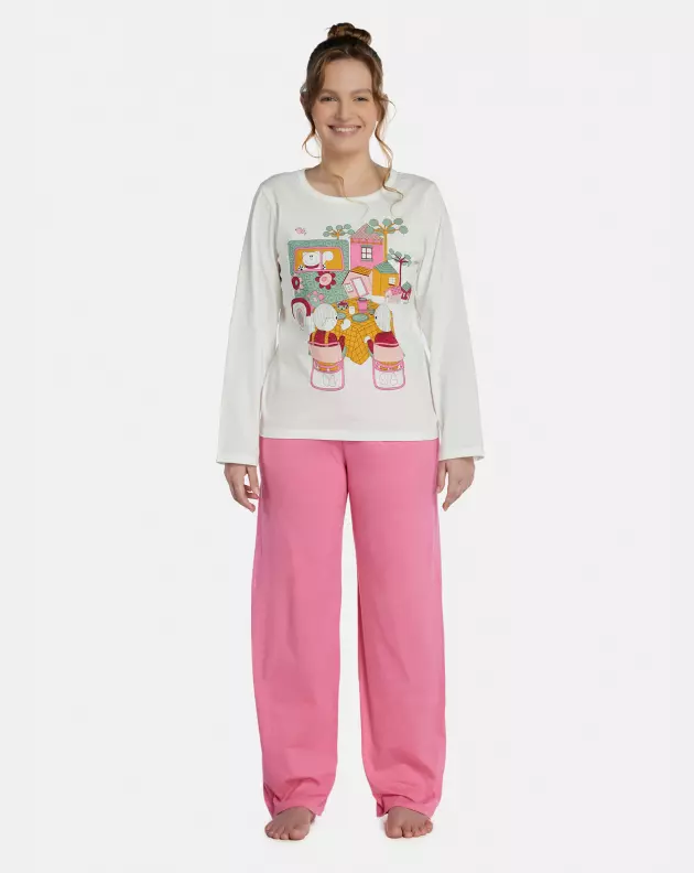 Pijama Feminino Adulto Manga Longa e Calça