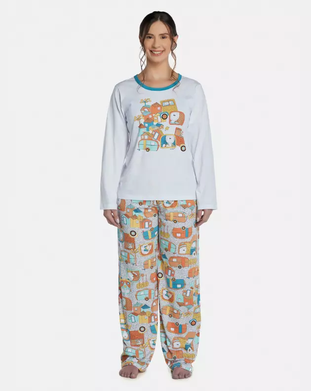 Pijama Feminino Adulto Manga Longa e Calça