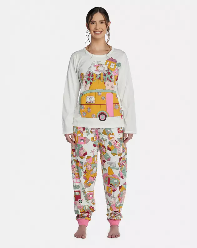 Pijama Feminino Adulto Manga Longa e Calça