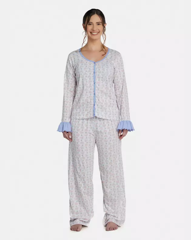Pijama Feminino Adulto Manga Longa e Calça