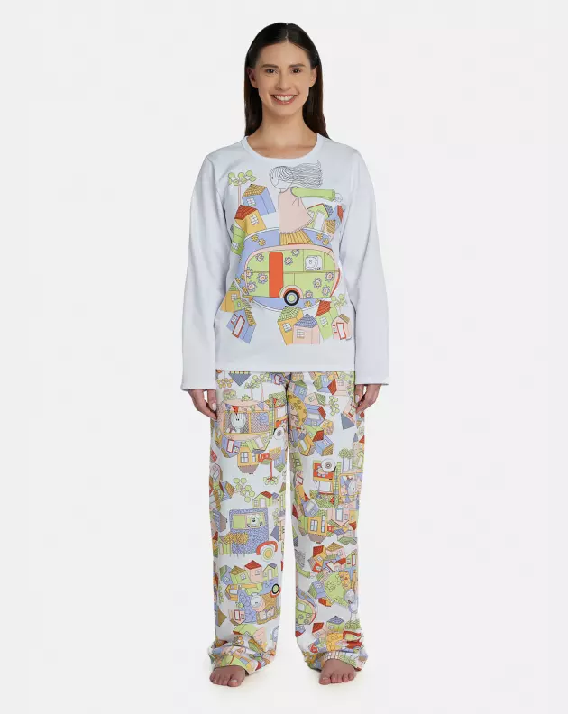 Pijama Feminino Adulto Manga Longa e Calça Moletinho