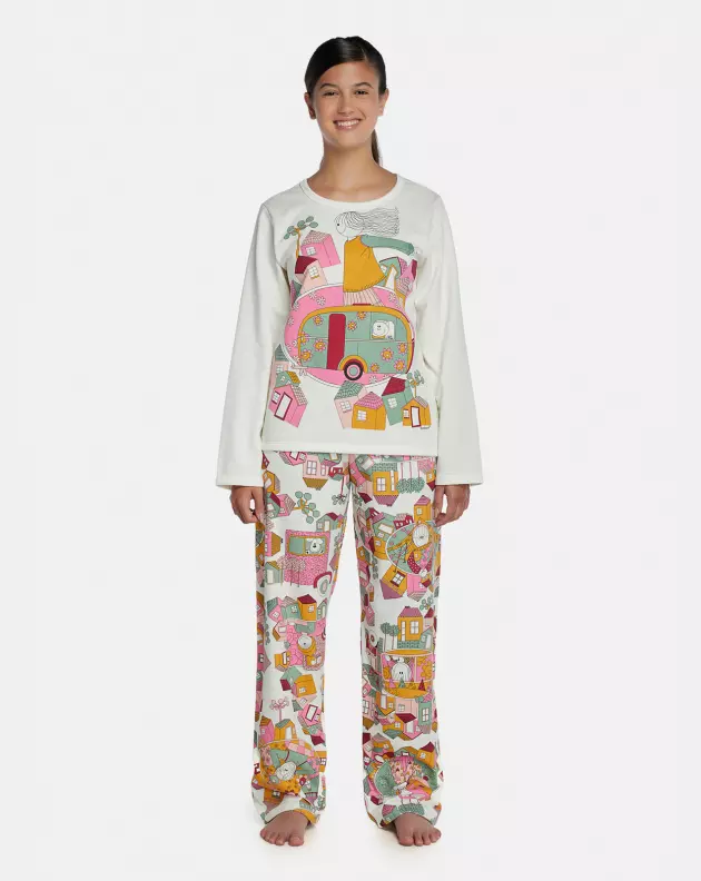 Pijama Feminino Adulto Manga Longa e Calça Moletinho