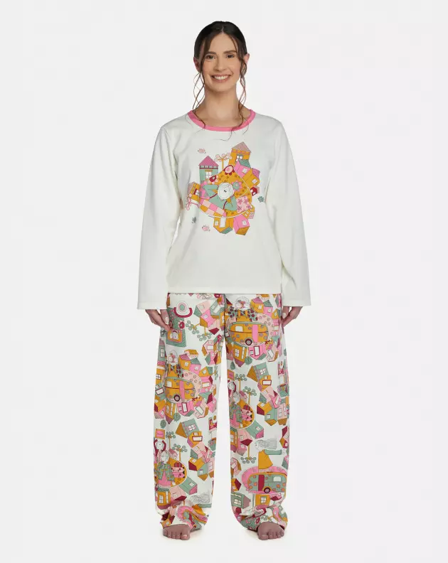 Pijama Feminino Adulto Manga Longa e Calça Moletinho