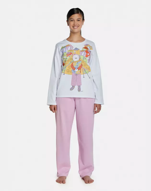 Pijama Feminino Adulto Manga Longa e Calça Moletinho