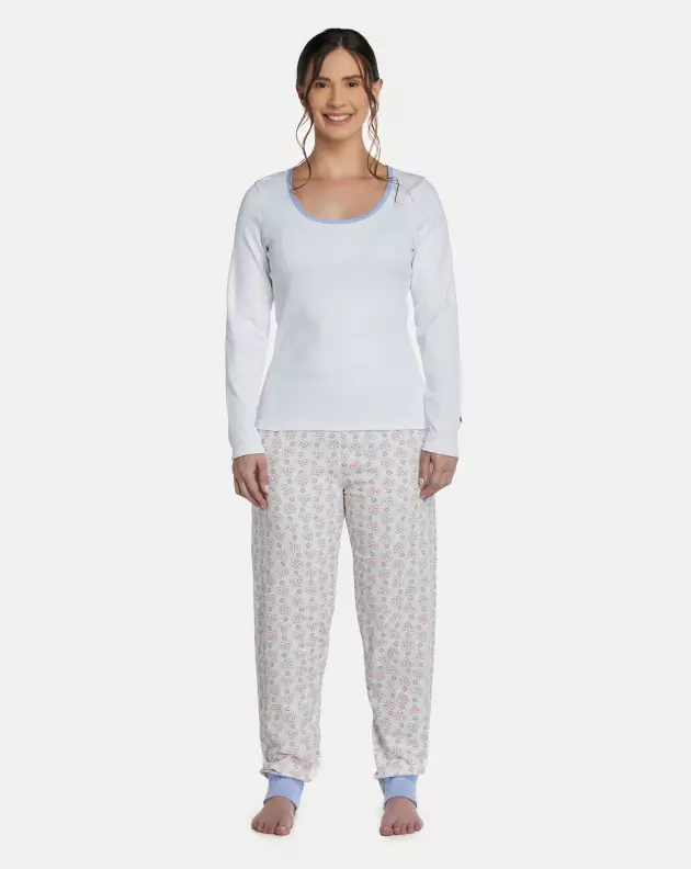 Pijama Feminino Adulto Manga Longa e Calça