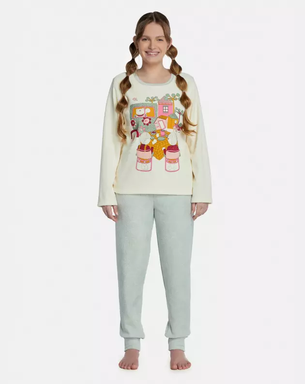 Pijama Feminino Adulto Manga Longa e Calça Plush