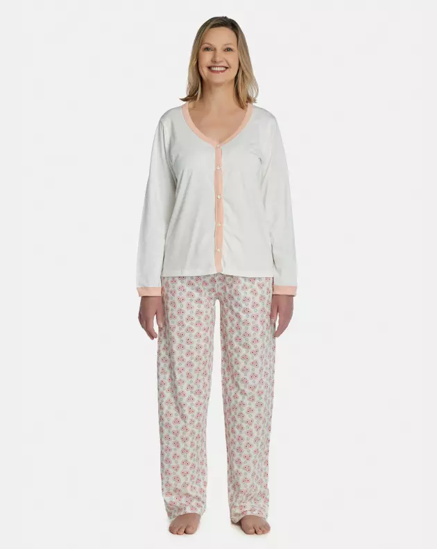 Pijama Feminino Adulto Manga Longa Com Abertura e Calça