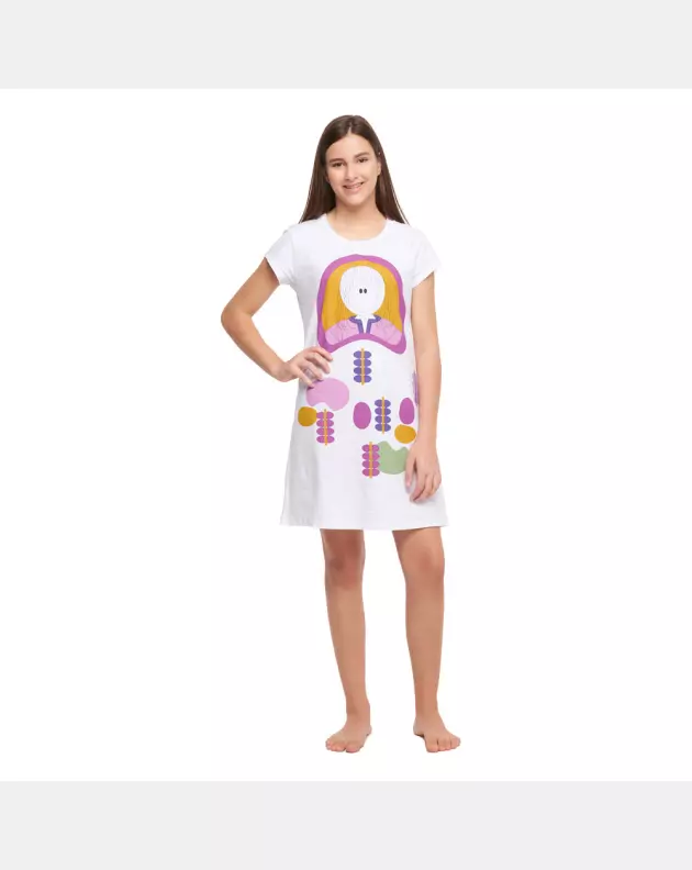 Camisão Feminino Adulto Manga Curta Acinturado