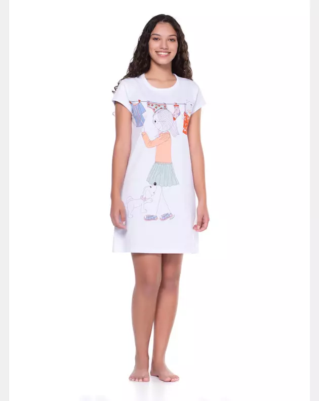 Camisão Feminino Adulto Manga Curta Acinturado