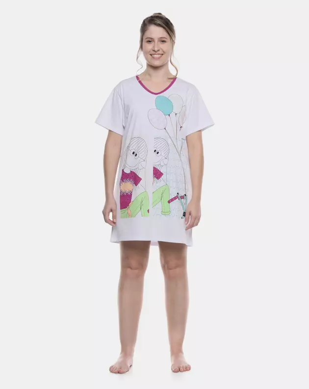 Camisão Feminino Adulto Manga Curta Decote V