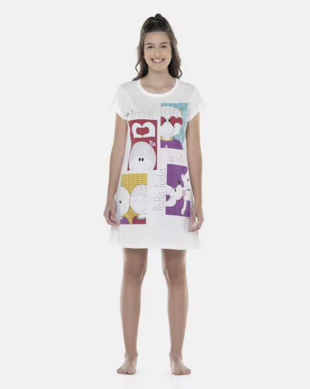 Camisão Feminino Adulto Manga Curta Acinturado