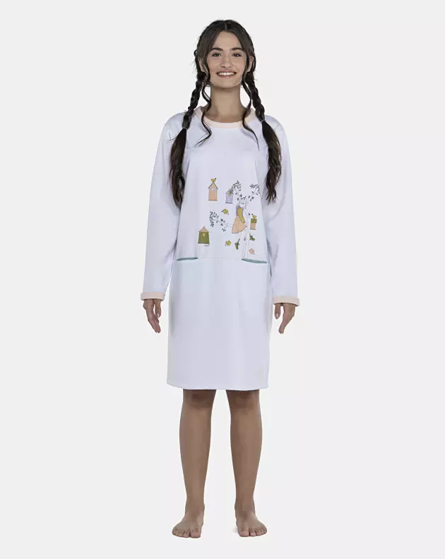 Camisão Feminino Adulto Manga Longa Com Bolsos Moletinho