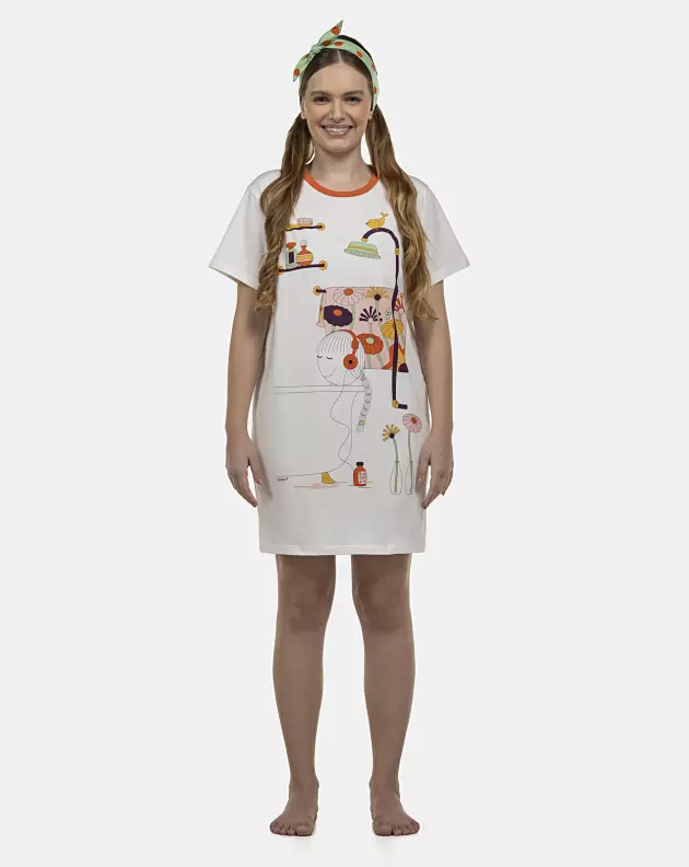 Camisão Feminino Adulto Manga Curta