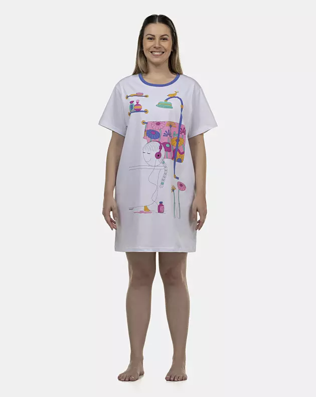 Camisão Feminino Adulto Manga Curta