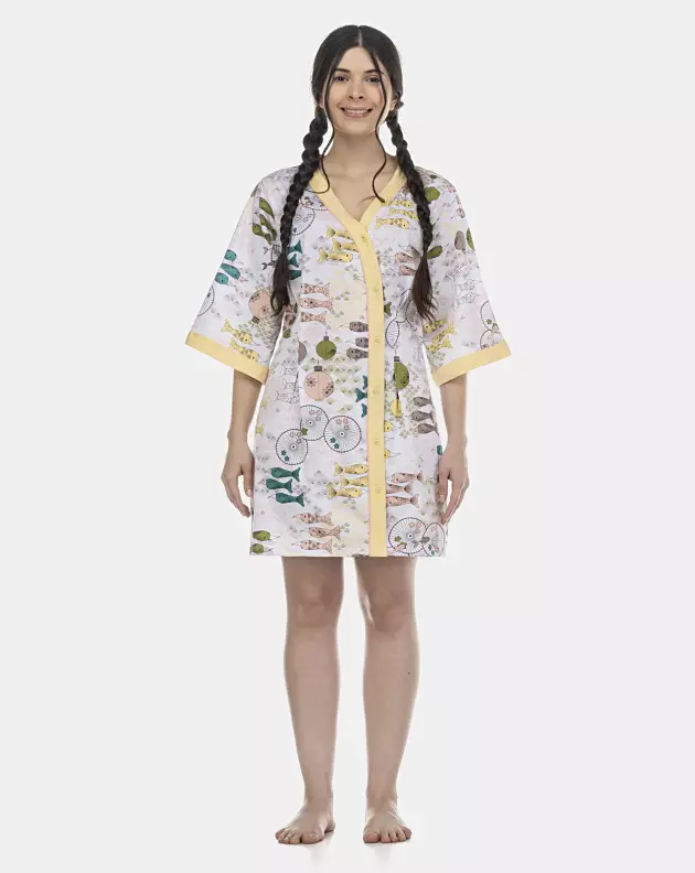 Camisão Feminino Adulto Manga Curta Aberto