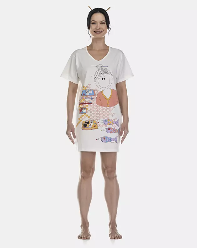 Camisão Feminino Adulto Manga Curta Decote V