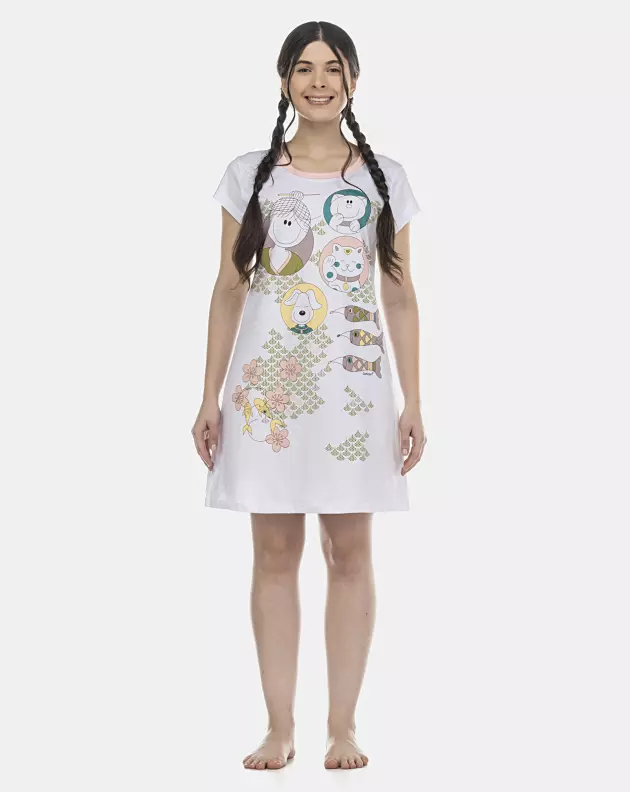 Camisão Feminino Adulto Manga Curta Acinturado