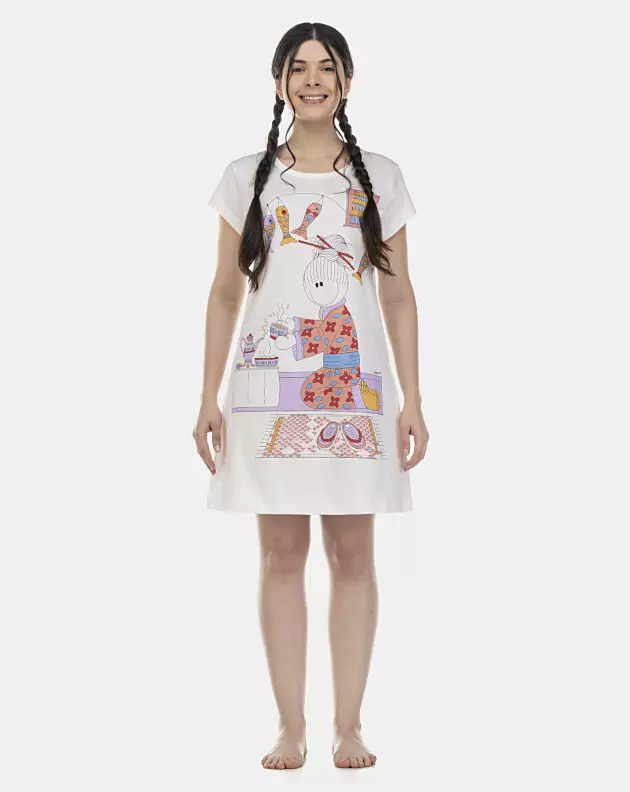 Camisão Feminino Adulto Manga Curta Acinturado