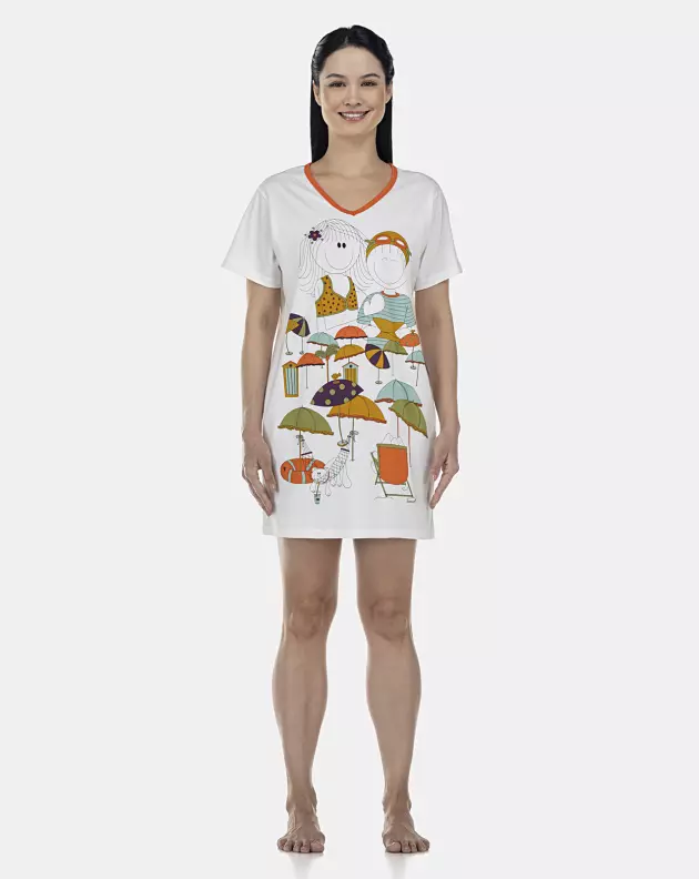 Camisão Feminino Adulto Manga Curta Decote V