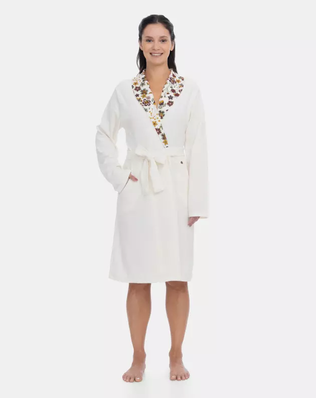  Roupão Sonhart Atoalhado Feminino Manga Longa Transpasse Creme