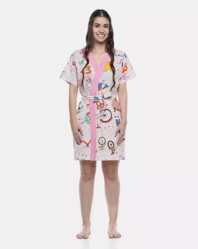 Robe Feminino Adulto Manga Curta
