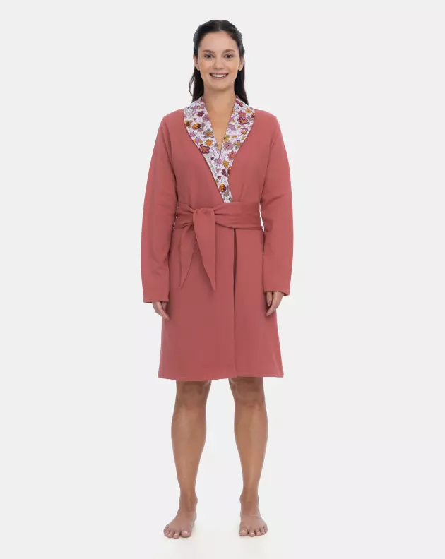 Robe Feminino  Adulto Manga Longa Transpasse Cinto Rosa