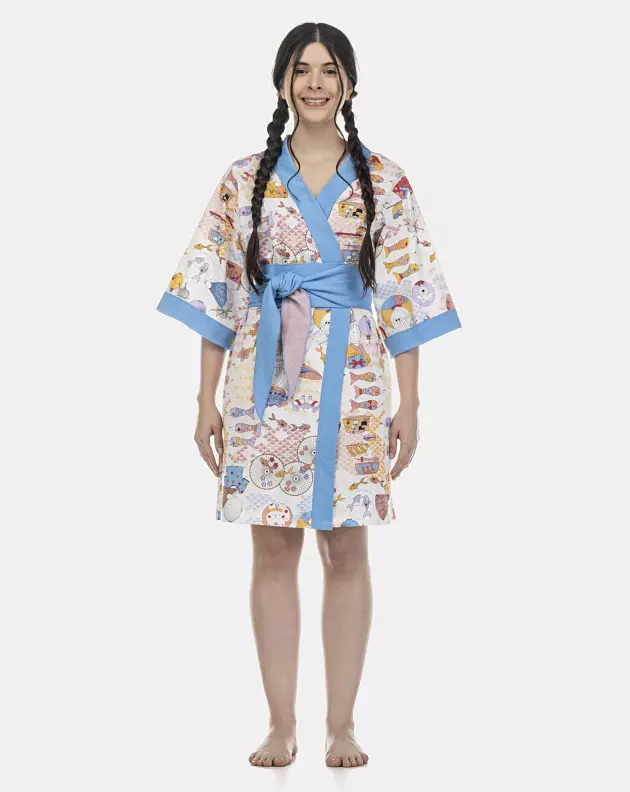 Robe Feminino Adulto Manga Curta