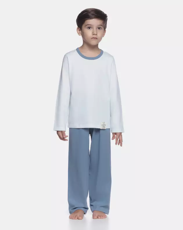 Pijama Infantil Masculino manga longa e calça Azul