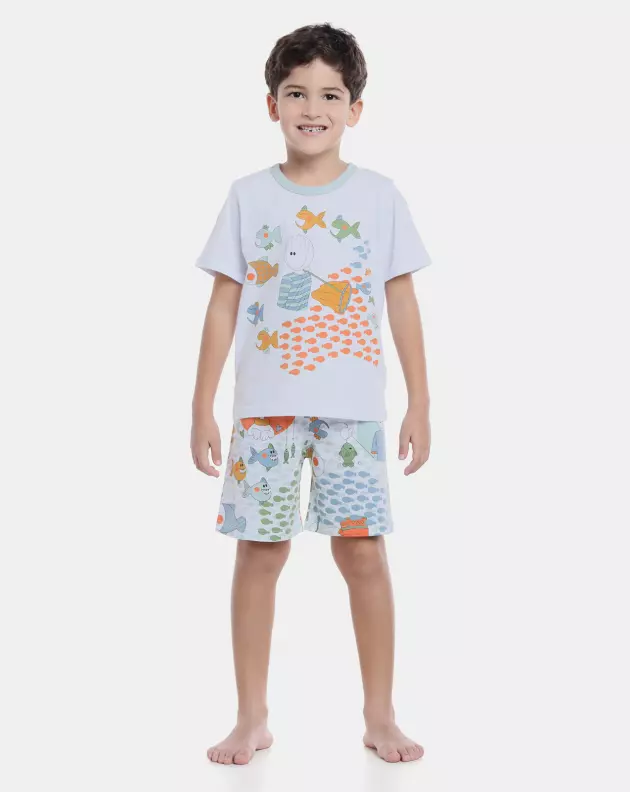 Pijama Masculino Kids Manga Curta e Bermuda