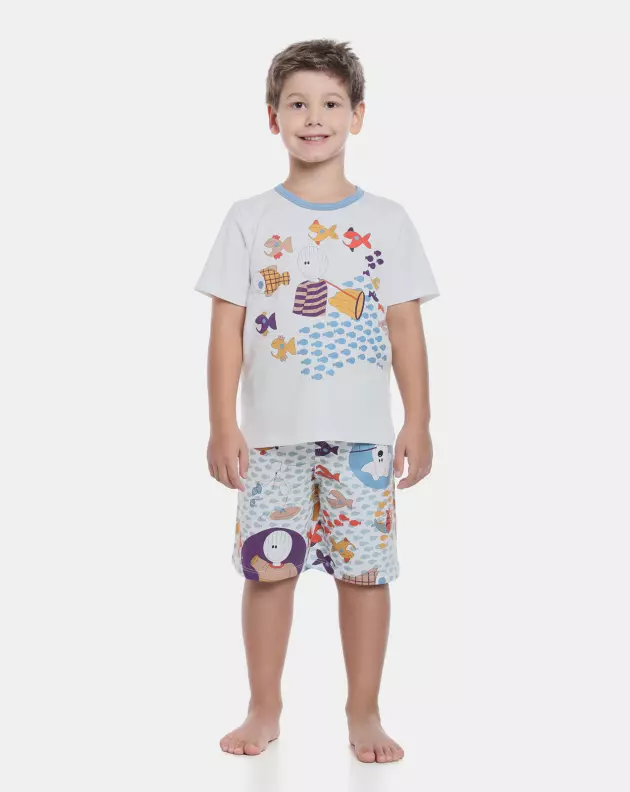 Pijama Masculino Kids Manga Curta e Bermuda