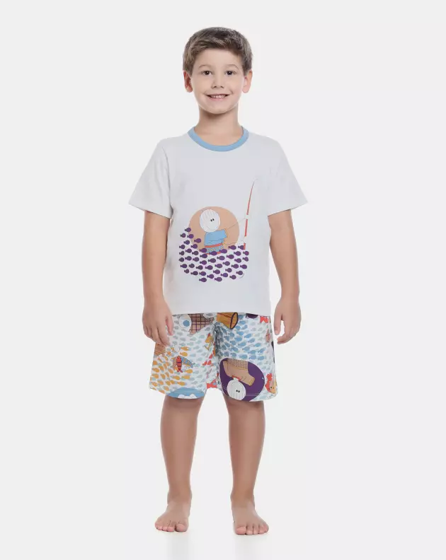 Pijama Masculino Kids Manga Curta e Bermuda