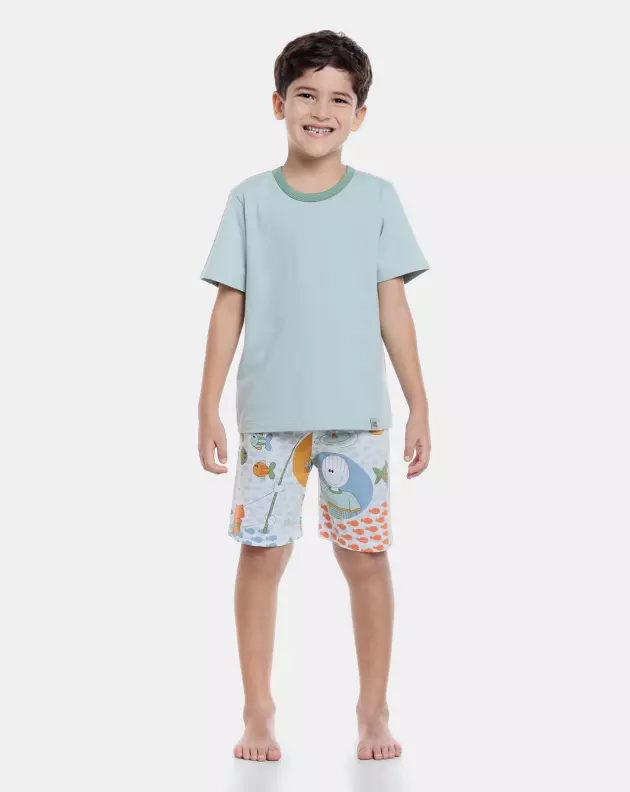 Pijama Masculino Kids Manga Curta e Bermuda