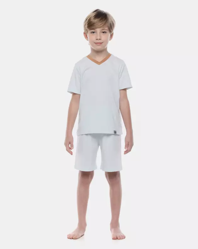 Pijama Sonhart Infantil Masculino Liso Manga Curta e Bermuda