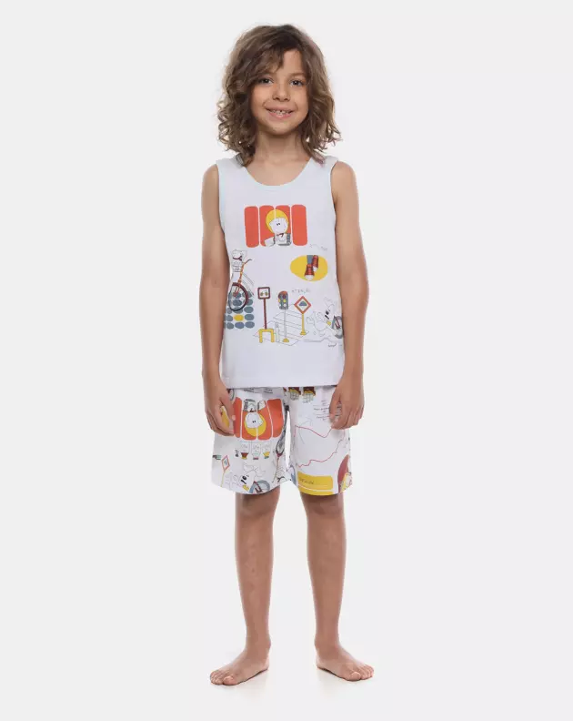 Loja Online Sonhart | Pijama Infantil Masculino Regata e Bermuda Estampada