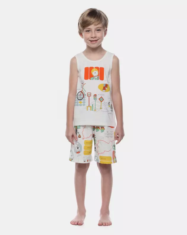 Pijama Masculino Infantil  Regata e Bermuda Estampada