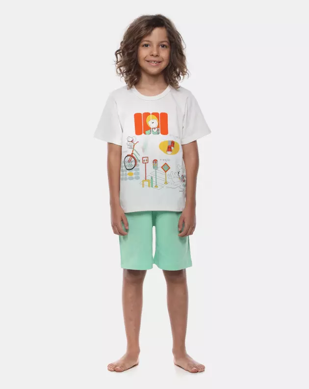 Pijama Masculino Kids Manga Curta e Bermuda