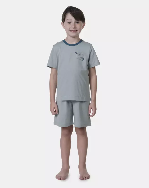 Pijama Masculino Infantil manga curta e short Azul 