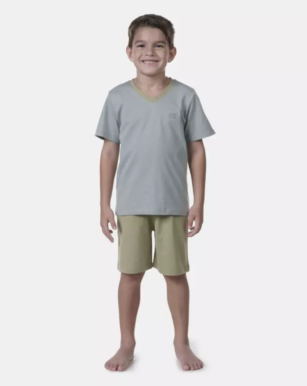 Pijama Masculino Infantil manga curta e bermuda Verde