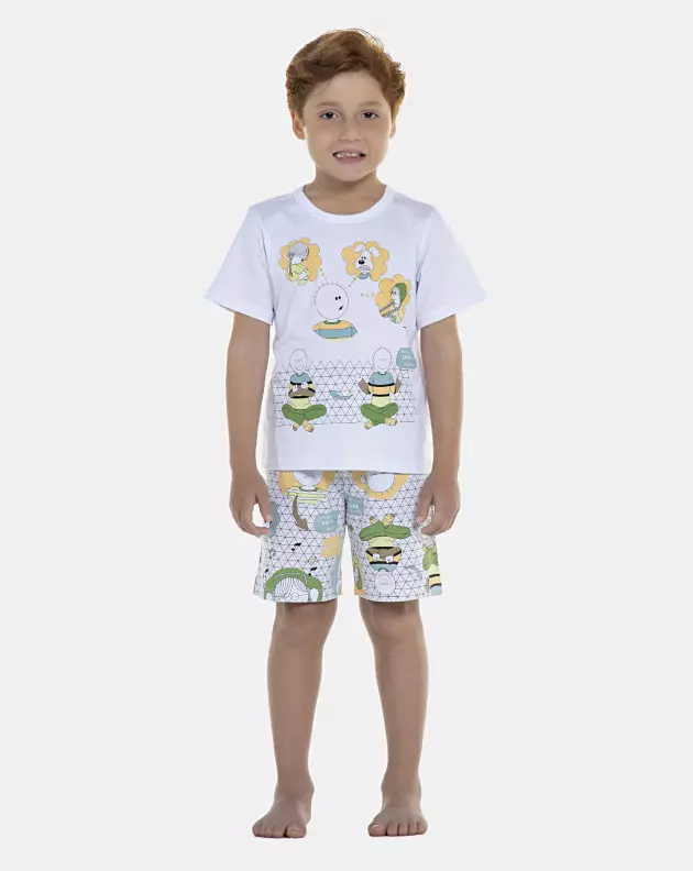 Pijama Masculino Kids Manga Curta e Bermuda